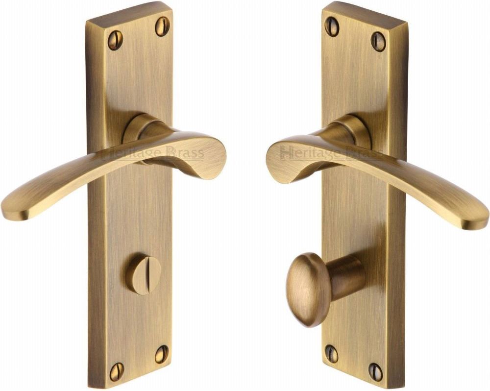 Haven Heritage Victorian Scroll Bathroom Door Handle Set – Brass Finish With Lock (Pair)