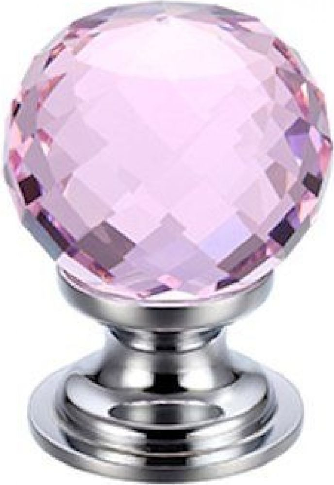 Kitchen Knob Fulton & Bray - pink faceted glass cupboard knob 30mm - Glass  Ball Kitchen Cupboard Knobs