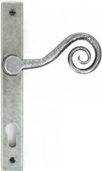 Monkeytail Range Pewter Effect Lever Door Handle on backplate - Keyhole (Euro) - by From the Anvil | 33038L