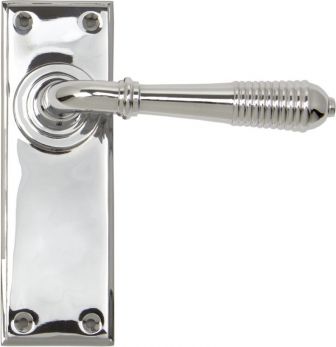 Reeded Range Polished Chrome Lever Door Handle on backplate (Latch Plate) - by From the Anvil | 33307