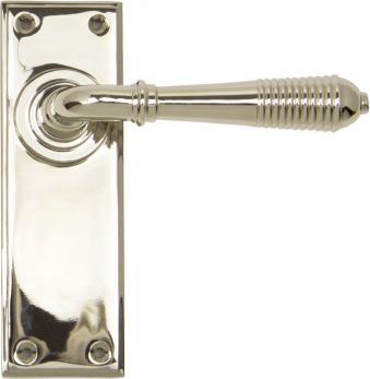 Reeded Range Polished Nickel Lever Door Handle on backplate (Latch Plate) - by From the Anvil | 33325