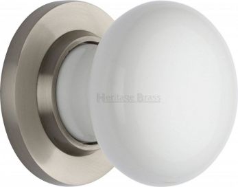 White Porcelain Knob with Satin Nickel base