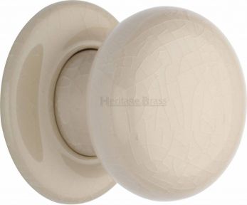 60mm Cream Cracked Ceramic Mortice Door Knob Set (Pair) Round