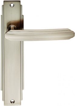 Art Deco Range Satin Nickel Lever Door Handle on backplate (Latch Plate) - by Carlisle Brass | ADR012-SN