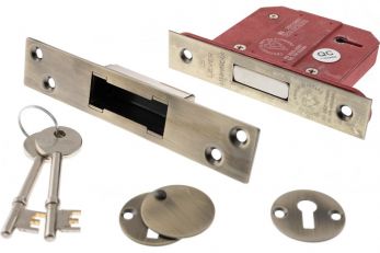 Atlantic 5 Lever Key Deadlock [BS] 3" - Antique Brass (ALKDEAD5LK3AB)