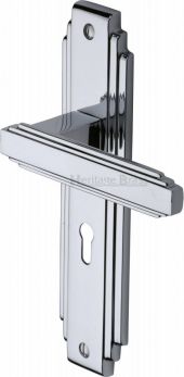 Astoria Range Polished Chrome Lever Door Handle on backplate - Keyhole (Standard) - by Heritage Brass | AST5900-PC