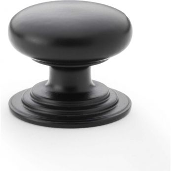 Waltz Round Cupboard Knob on Stepped Rose 32mm in Black - by Alexander & Wilks - AW825-32-BL