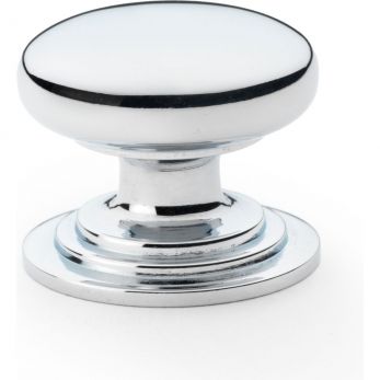 Waltz Round Cupboard Knob on Stepped Rose 32mm in Polished Chrome - by Alexander & Wilks - AW825-32-PC