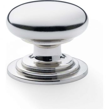 Waltz Round Kitchen Cupboard Knob on Stepped Rose 32mm in Polished Nickel - by Alexander & Wilks - AW825-32-PN