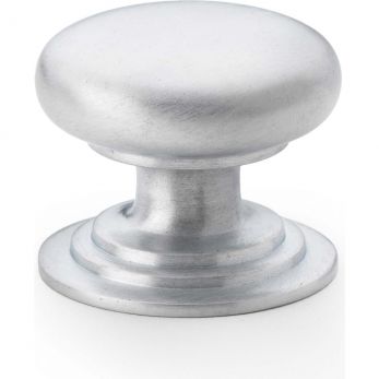 Waltz Round Kitchen Cupboard Knob on Stepped Rose 32mm in Satin Chrome - by Alexander & Wilks - AW825-32-SC