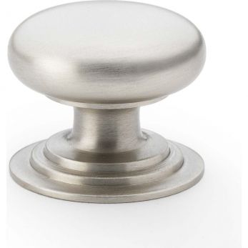 Waltz Round Cupboard Knob on Stepped Rose 32mm in Satin Nickel - by Alexander & Wilks - AW825-32-SN