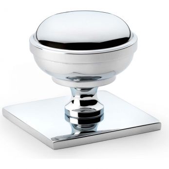 Alexander & Wilks AW826-34-PC - Quantock Kitchen Cupboard Knob on Square Backplate 34mm in Polished Chrome