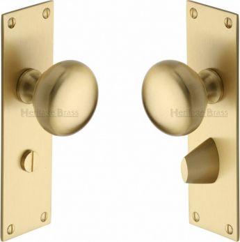 Heritage Brass BAL8530-SB Mortice Knob on Bathroom Plate Balmoral Design Satin Brass finish