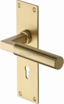 Heritage Brass BAU7300-SB Door Handle Lever Lock Bauhaus Design Satin Brass finish