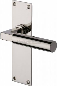 Bauhaus Range Polished Nickel Lever Door Handle on backplate (Latch Plate) - by Heritage Brass | BAU7310-PNF
