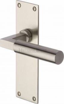 Bauhaus Range Satin Nickel Lever Door Handle on backplate (Latch Plate) - by Heritage Brass | BAU7310-SN
