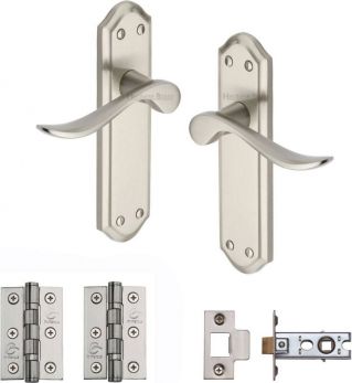 Sandown Range Satin Nickel Lever Door Handle on backplate (Latch Plate) - by Heritage Brass | BX-SAN1410-SN
