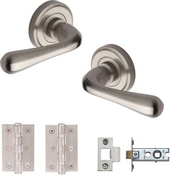 Charlbury Door Lever Handle Round Rose Latch Pack Satin Nickel
