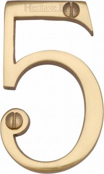 Heritage Brass Numeral 5 Face Fix 76mm (3") Polished Brass finish