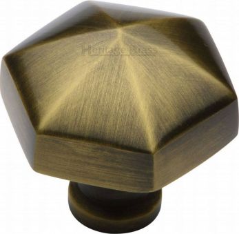 Heritage Brass Cabinet Knob Hexagon Design 32mm Antique finish