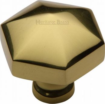 Heritage Brass Cabinet Knob Hexagon Design 32mm Polished Brass finish