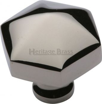 Heritage Brass Cabinet Knob Hexagon Design 32mm Polished Nickel finish