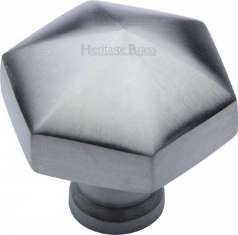 Heritage Brass Cabinet Knob Hexagon Design 32mm Satin Chrome finish