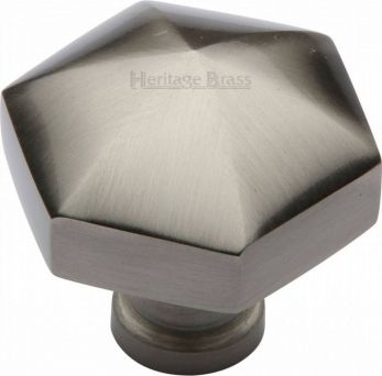 Heritage Brass Cabinet Knob Hexagon Design 32mm Satin Nickel finish