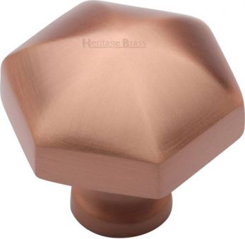 Heritage Brass Cabinet Knob Classic Hexagon Design 32mm Satin Rose Gold finish