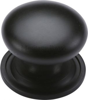 Heritage Brass Cabinet Knob Victorian Round Design with base 25mm Matt Black finish
