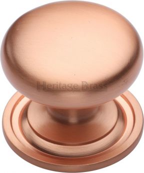 Heritage Brass Cabinet Knob Victorian Round Design with base 38mm Satin Rose Gold finish