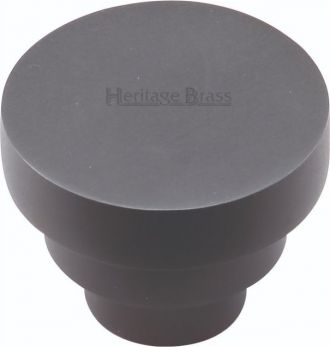 Heritage Brass Cabinet Knob Round Stepped Design 32mm Matt Black finish