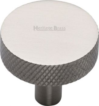 Heritage Brass Cabinet Knob Knurled Disc Design 32mm Satin Nickel finish