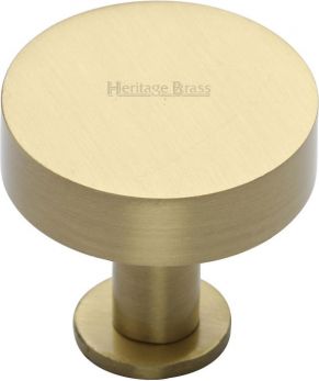 Heritage Brass Cabinet Knob Disc Design with Base 38mm Satin Brass finish