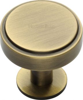 Heritage Brass Cabinet Knob Stepped Disc Design with Rose 32mm Antique Brass finish