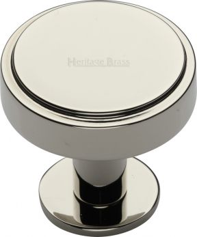 Heritage Brass Cabinet Knob Stepped Disc Design with Rose 32mm Polished Nickel finish