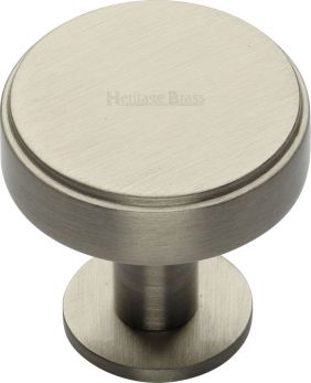 Heritage Brass Cabinet Knob Stepped Disc Design with Rose 32mm Satin Nickel finish