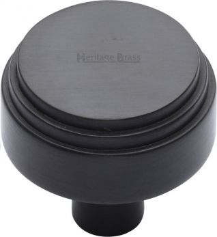 Heritage Brass Cabinet Knob Round Deco Design 38mm Matt Black finish