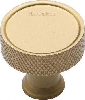 Heritage Brass Cabinet Knob Florence Knurled Design 32mm Satin Brass finish