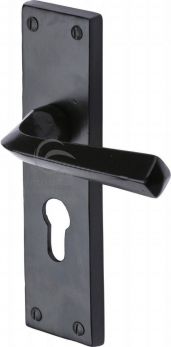 Tudor FB2548 Black Iron Rustic Door Handle Euro Profile Plate Bridgnorth Design