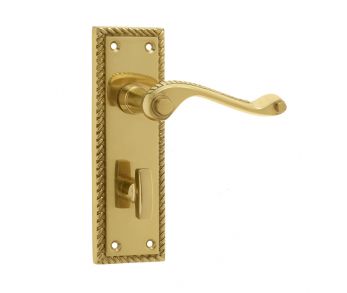 Georgian Suite Door Handle on Bathroom Plate Polished Brass - by Frelan Hardware - JG1BPB