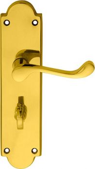 Victorian Scroll Lever on Shaped WC Backplate 205mm in Polished Brass - by Carlisle Brass - M68WC