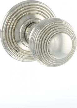 Ripon Reeded Polished Nickel Mortice Knob 70mm Concealed Fix Round Rose