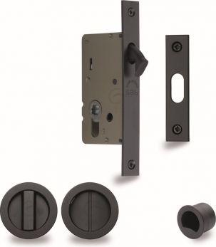 Heritage Brass RD2308-40-BLK Round Sliding Pocket Bathroom Door Lock Set Matt Black