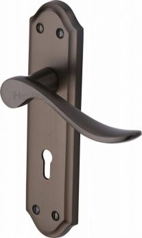 Heritage Brass Door Handle Lever Lock Sandown Design Matt Bronze finish