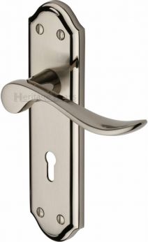 Sandown Range Satin Nickel|Polished Nickel Lever Door Handle on backplate - Keyhole (Standard) - by Heritage Brass | SAN1400-MC