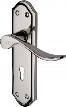 Sandown Range Polished Nickel Lever Door Handle on backplate - Keyhole (Standard) - by Heritage Brass | SAN1400-PNF