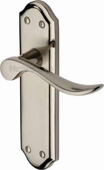 Sandown Range Satin Nickel|Polished Nickel Lever Door Handle on backplate (Latch Plate) - by Heritage Brass | SAN1410-MC