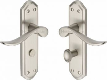 Sandown Range Satin Nickel Lever Door Handle on backplate (Bathroom) - by Heritage Brass | SAN1430-SN