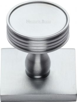Heritage Brass Cabinet Knob Venetian Design with Square Backplate 32mm Satin Chrome finish